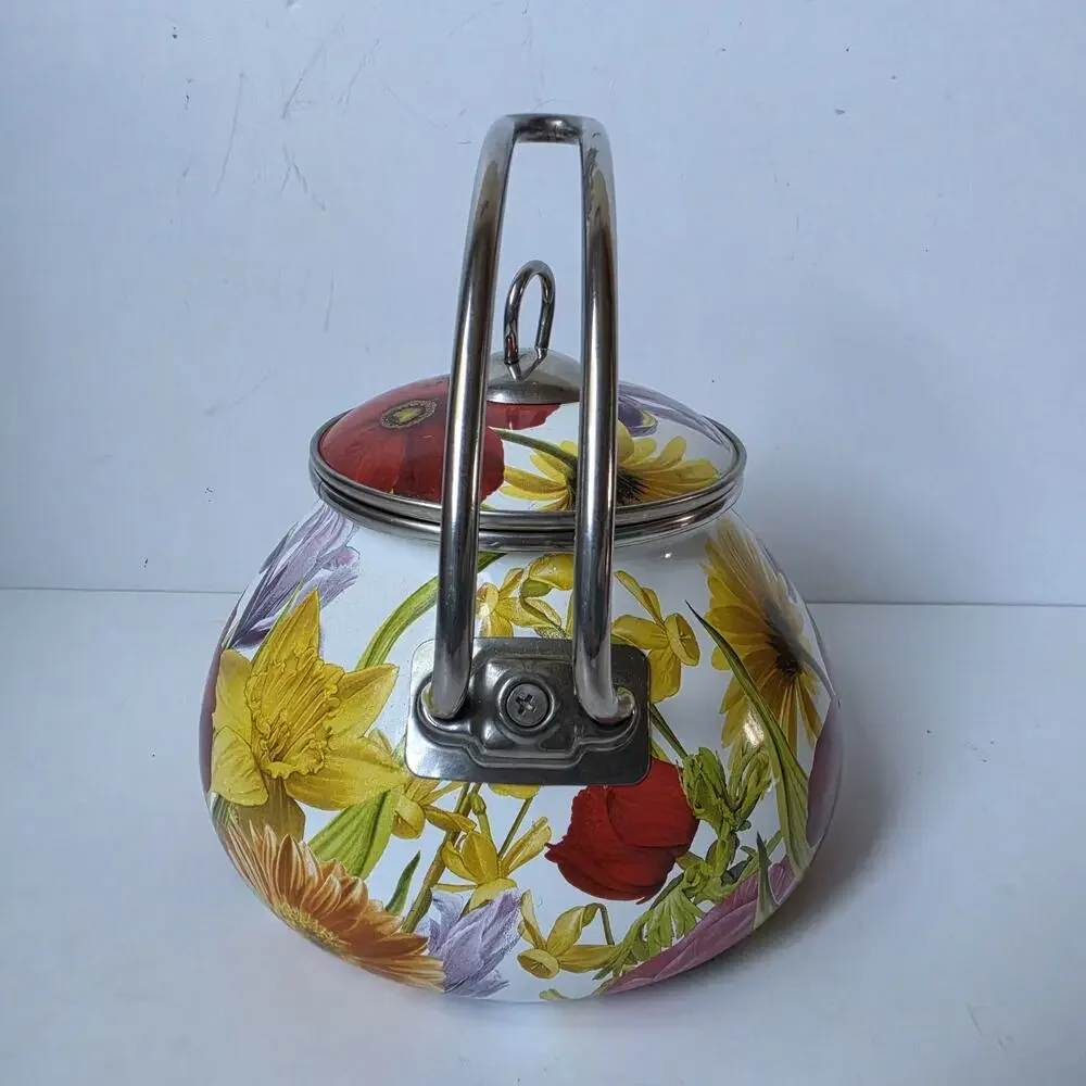 Pioneer Woman Enameled Steel Flower Garden Tea Pot Kettle Floral Retired 2.3 Qt